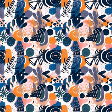 Kusursuz modayı tekrarlayan arka plan. Eğlenceli modern kıyı desenleri yaz tekstil tasarımları için keten pamuk efektli kumaş baskıları.. 