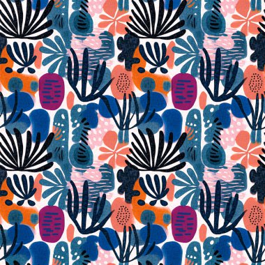 Kusursuz modayı tekrarlayan arka plan. Eğlenceli modern kıyı desenleri yaz tekstil tasarımları için keten pamuk efektli kumaş baskıları.. 