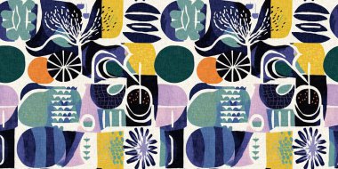 Kusursuz modayı tekrarlayan kenar süsleme pankartı arka planı. Modern eğlence desenleri, yaz aylarında pamuk efektli tekstil tasarımları için kumaş kenar baskısı.. 