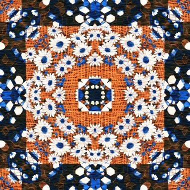  Kusursuz kıyı örtüsü efekti geometrik mozaik etkisi. Boho Patchwork deniz ürünü erkeksi yaz modası boyunca tekrar tekrar. Çivit mavisi beyaz canlı suluboya batik azulejos fayans arka planı. 