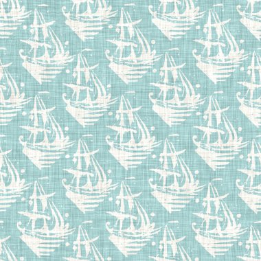 Kusursuz sahil bulanık keten efekti geometrik mozaik etkisi. Boho Patchwork, yaz modası boyunca denizcilik meraklısı. Teal aqua beyaz canlı suluboya batik azulejos fayans arka planı. 