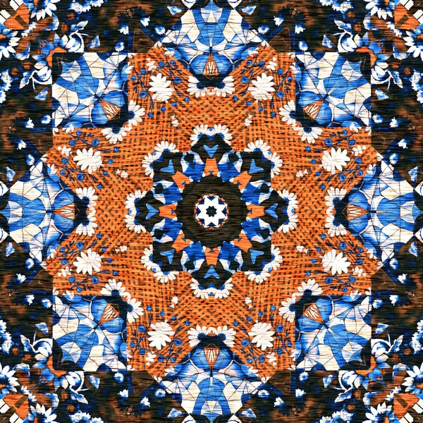 Sömlös Kustnära Suddigt Linne Effekt Geometrisk Mosaik Effekt Boho Patchwork — Stockfoto