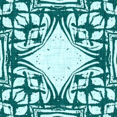  Kusursuz sahil bulanık keten efekti geometrik mozaik etkisi. Patchwork denizcilik, erkeksi yaz kurdelesi kesimi. Teal mavisi beyaz canlı suluboya batik azulejos fayans kenar afişi arkaplanı.
