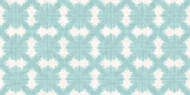 Boho Patchwork denizcilik, erkeksi yaz kurdele kesimi. Aqua teal blue vibrant suluboya batik azulejos fayans sınır kapağı arka planı. Kusursuz sahil bulanık keten efekti geometrik mozaik etkisi. 