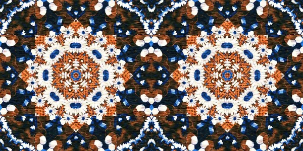  Kusursuz kıyı örtüsü efekti geometrik mozaik efekti. Boho Patchwork denizcilik, erkeksi yaz kurdelesi. İndigo mavisi canlı suluboya batik azulejos fayans kenar afişi arkaplanı.