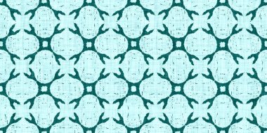  Kusursuz su kıyısı bulanık keten efekti geometrik mozaik efekt. Boho Patchwork denizcilik erkeksi kurdele kesimi. Teal yeşil, canlı suluboya batik azulejos fayans kenar afişi arkaplanı.