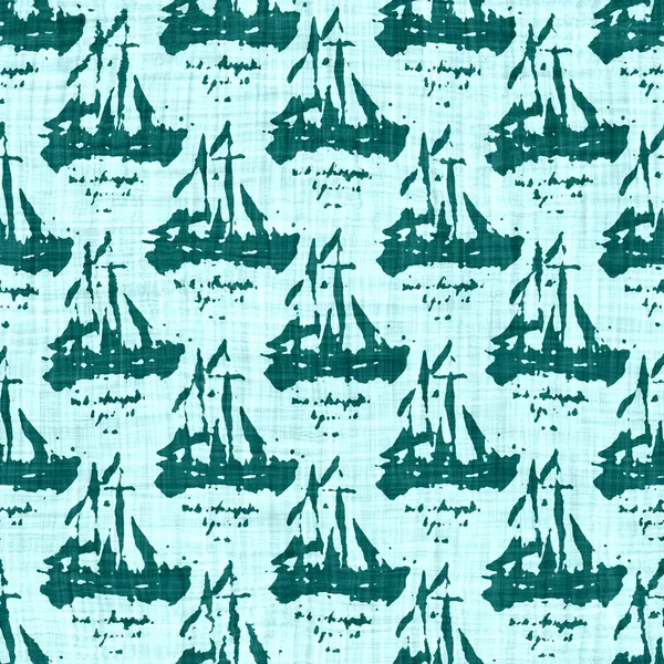 シームレスな沿岸ぼかしリネン効果幾何モザイク効果 パッチワーク男性航海夏リボントリム ティールブルーホワイト鮮やかな水彩バティックAzulejosタイルの境界線のバナーの背景 — ストック写真