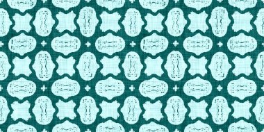  Kusursuz su kıyısı bulanık keten efekti geometrik mozaik efekt. Boho Patchwork denizcilik erkeksi kurdele kesimi. Teal yeşil, canlı suluboya batik azulejos fayans kenar afişi arkaplanı.