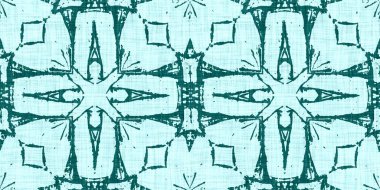  Kusursuz su kıyısı bulanık keten efekti geometrik mozaik efekt. Boho Patchwork denizcilik erkeksi kurdele kesimi. Teal yeşil, canlı suluboya batik azulejos fayans kenar afişi arkaplanı.