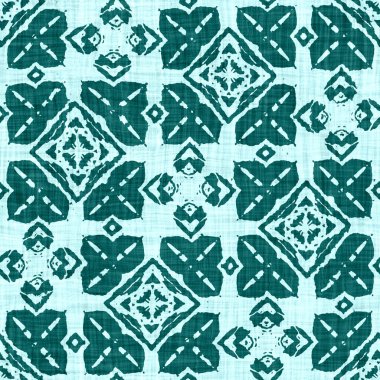  Kusursuz sahil bulanık keten efekti geometrik mozaik etkisi. Patchwork denizcilik, erkeksi yaz kurdelesi kesimi. Teal mavisi beyaz canlı suluboya batik azulejos fayans kenar afişi arkaplanı.