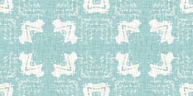 Boho Patchwork denizcilik, erkeksi yaz kurdele kesimi. Aqua teal blue vibrant suluboya batik azulejos fayans sınır kapağı arka planı. Kusursuz sahil bulanık keten efekti geometrik mozaik etkisi. 