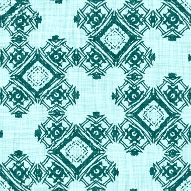  Kusursuz sahil bulanık keten efekti geometrik mozaik etkisi. Patchwork denizcilik, erkeksi yaz kurdelesi kesimi. Teal mavisi beyaz canlı suluboya batik azulejos fayans kenar afişi arkaplanı.