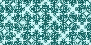  Kusursuz su kıyısı bulanık keten efekti geometrik mozaik efekt. Boho Patchwork denizcilik erkeksi kurdele kesimi. Teal yeşil, canlı suluboya batik azulejos fayans kenar afişi arkaplanı.