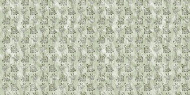 Cute safari wild giraffe animal border for babies room decor. Seamless furry green textured gender neutral print design