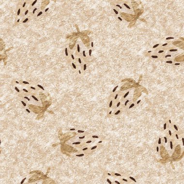 Kahverengi keten keten çilekli, dikişsiz desen. Cottagecore marl retro yaz meyveli duvar kağıdı. Garip, tatlı, sağlıklı, böğürtlen arkaplanı