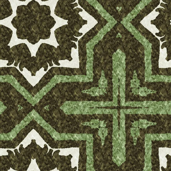 Mosaic Geometric Green Seamless Texture Pattern Trendy Kaleidoscope Woven Design — ストック写真