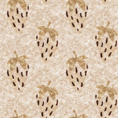 Kahverengi keten keten çilekli, dikişsiz desen. Cottagecore marl retro yaz meyveli duvar kağıdı. Garip, tatlı, sağlıklı, böğürtlen arkaplanı