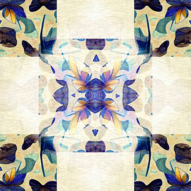 Çiçek işlemeli yorgan dikişsiz desen. Egzotik doğa duvar kâğıdı için dekoratif bir coğrafi örnek. Cottagecore çiçek yapraklı el bohem arkaplanı