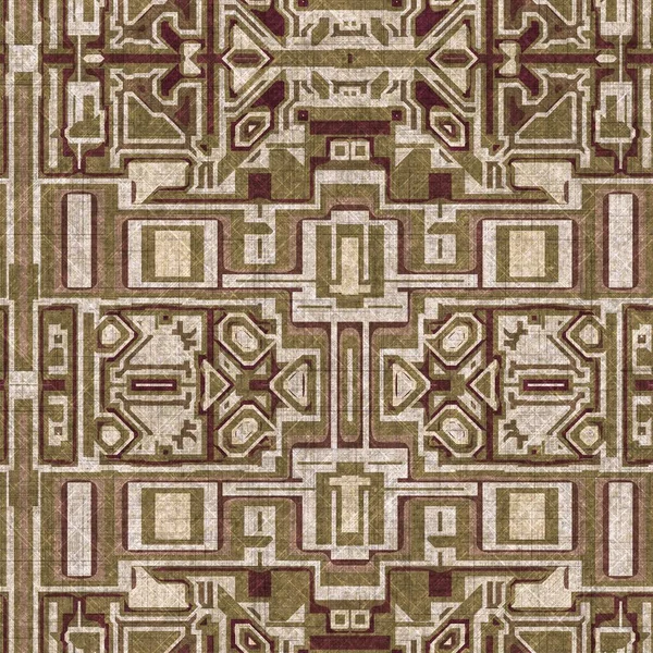 セピア茶色の幾何学的なキャンバス効果シームレスなテクスチャ 材料地理有機パターン ヴィンテージの装飾デザインを身に着けて — ストック写真