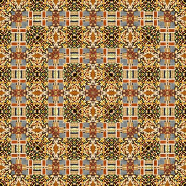 Autumn leaves woodland seamless pattern. Brown retro kaleidoscopic textile print. Backdrop of vintage ornate forest wallpaper. Garden botanical print