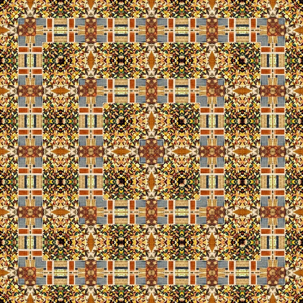 Autumn Leaves Woodland Seamless Pattern Brown Retro Kaleidoscopic Textile Print — Stock fotografie