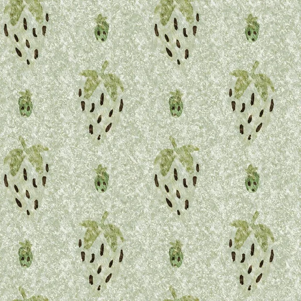 グリーンマールストロベリーヴィンテージシームレスパターン コッタジェコールリネンレトロな夏のフルーツ壁紙 甘い甘い健康的なベリーの背景 — ストック写真