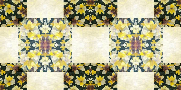 Colcha Mosaico Floral Borde Sin Costuras Geo Swatch Adornado Para — Foto de Stock