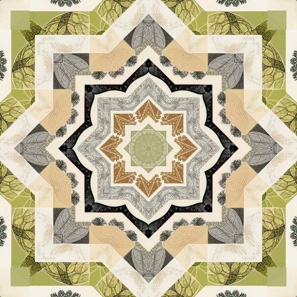 Forest Green Decorative Damask Seamless Pattern Geometric Kaleidoscope Linen Wallpaper —  Fotos de Stock