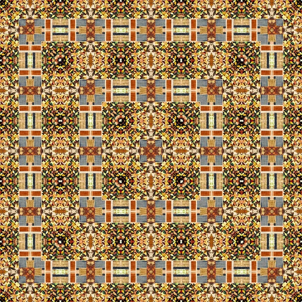 Autumn Leaves Woodland Seamless Pattern Brown Retro Kaleidoscopic Textile Print — Fotografia de Stock