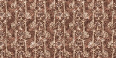 Cute safari wild giraffe animal border for babies room decor. Seamless furry brown textured gender neutral print design.