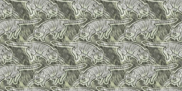 Niedliche Safari Wildtiergarnitur Für Babys Raumdekor Nahtlose Raubkatze Pelzig Grün — Stockfoto