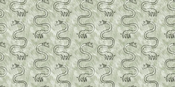 可爱的野生长颈鹿野生动物边界婴儿房间装饰 无缝制毛绿色纹理中性印花设计 — 图库照片