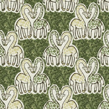 Bebek odası dekorasyonu için şirin bir safari vahşi zürafa deseni. Kusursuz Afrikalı kürklü yeşil, cinsiyet dokusuna sahip nötr baskı tasarımı.