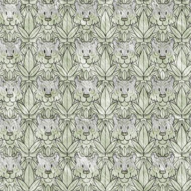 Bebek odası dekorasyonu için şirin bir safari vahşi kaplan deseni. Kusursuz büyük kedi kürklü yeşil desenli cinsiyet nötr iz tasarımı