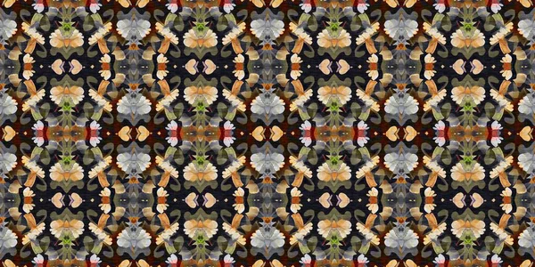 Vildblommans Rustika Damast Sömlös Gräns Geometriska Antika Blommor För Vintage — Stockfoto