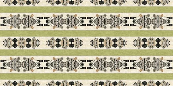 Forest Green Decorative Damask Seamless Border Geometric Kaleidoscope Linen Wallpaper — 스톡 사진