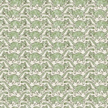 Bebek odası dekorasyonu için şirin bir safari vahşi kaplan deseni. Kusursuz büyük kedi kürklü yeşil desenli cinsiyet nötr iz tasarımı