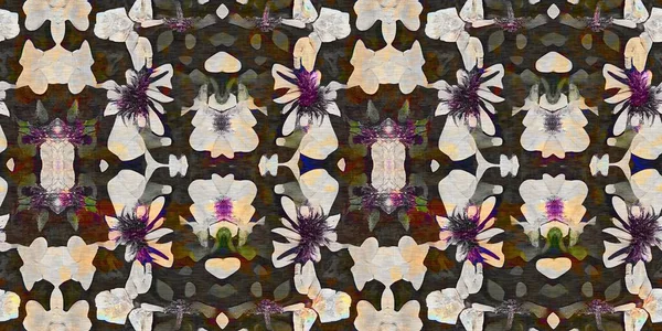 Retro Kaleidoscope Floral Seamless Border Vintage Geo Gender Neutral Fashion — Stock Photo, Image