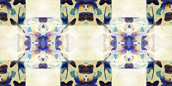 Kwiaciarnia Mozaiki Bez Szwu Granicy Ornate Geo Swatch Egzotycznej Wstążki — Zdjęcie stockowe