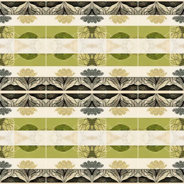 Forest Green Decorative Damask Seamless Pattern Geometric Kaleidoscope Linen Wallpaper — Photo