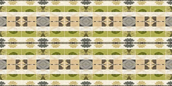 Forest Green Decorative Damask Seamless Border Geometric Kaleidoscope Linen Wallpaper — ストック写真