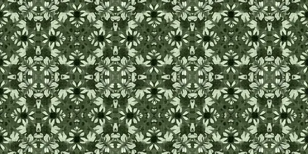 Vildblomma Grön Rustik Damast Sömlös Gräns Geometriska Antika Blommor För — Stockfoto