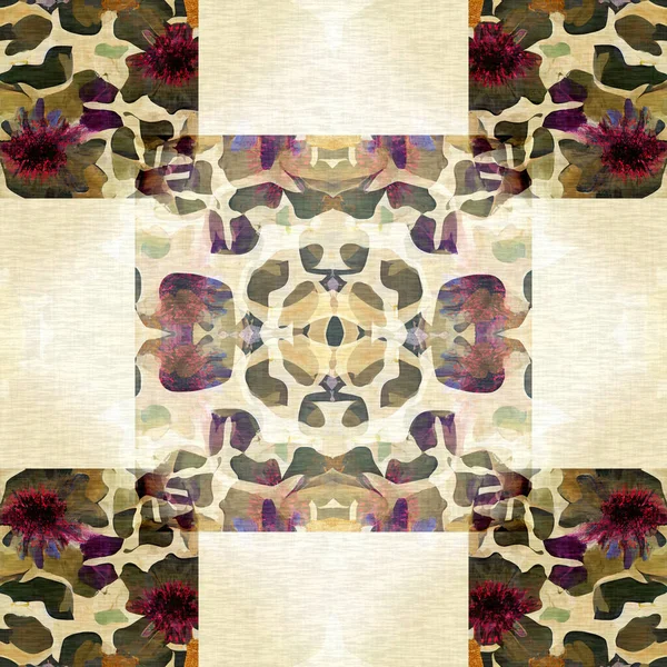 Patchwork Floral Quilt Padrão Sem Costura Ornate Geo Swatch Para — Fotografia de Stock