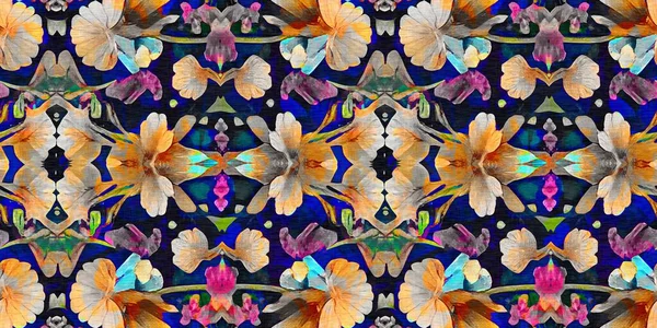 Ρετρό Καλειδοσκόπιο Floral Απρόσκοπτη Σύνορα Βίντατζ Κορδέλα Μόδας Ουδέτερο Γένος — Φωτογραφία Αρχείου