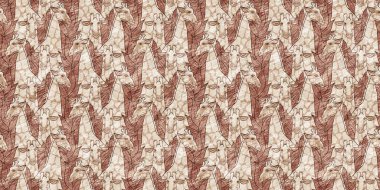 Bebek odası dekorasyonu için şirin bir safari vahşi zürafa sınırı. Kusursuz kürksüz kahverengi desenli cinsiyet nötr iz tasarımı.