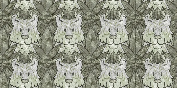 Cute safari wild tiger animal border for babies room decor. Seamless big cat furry green textured gender neutral print design.