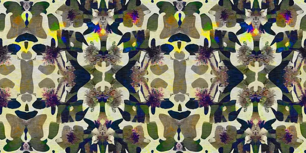 レトロ万華鏡花シームレスな境界線 植物のためのヴィンテージ地理性別ニュートラルファッションリボンCottagecoreバナー バラ色の花の質感のためのトレンディな水彩 — ストック写真