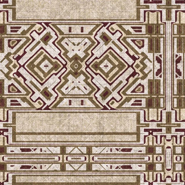 セピア茶色の幾何学的なキャンバス効果シームレスなテクスチャ 材料地理有機パターン ヴィンテージの装飾デザインを身に着けて — ストック写真