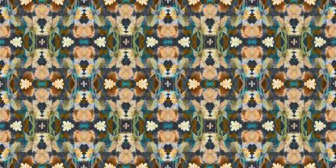 Yaban çiçeği kırsal damaske pürüzsüz sınır. Klasik dekoratif kenarlar için geometrik antika çiçek. Cottagecore moda tekrarlanan kurdele