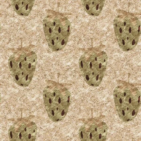 Kahverengi keten keten çilekli, dikişsiz desen. Cottagecore marl retro yaz meyveli duvar kağıdı. Garip, tatlı, sağlıklı, böğürtlen arkaplanı